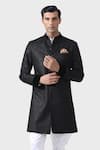 Raghavendra Rathore Jodhpur_Black Suiting Plain Elite Elegance Textured Short Achkan _at_Aza_Fashions