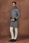 Buy_Raghavendra Rathore Jodhpur_Grey Wool Plain Textured Pinstriped Short Achkan _at_Aza_Fashions