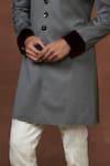 Raghavendra Rathore Jodhpur_Grey Wool Plain Textured Pinstriped Short Achkan _Online_at_Aza_Fashions