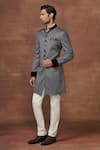 Buy_Raghavendra Rathore Jodhpur_Grey Wool Plain Textured Pinstriped Short Achkan _Online_at_Aza_Fashions