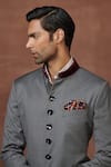 Shop_Raghavendra Rathore Jodhpur_Grey Wool Plain Textured Pinstriped Short Achkan _Online_at_Aza_Fashions