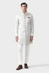 Buy_Raghavendra Rathore Jodhpur_Off White Suiting Floral Opulent Quintessential Short Achkan _at_Aza_Fashions