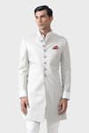 Raghavendra Rathore Jodhpur_Off White Suiting Floral Opulent Quintessential Short Achkan _at_Aza_Fashions