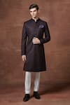 Buy_Raghavendra Rathore Jodhpur_Brown Wool Striped Regal Textured Achkan _at_Aza_Fashions