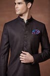 Raghavendra Rathore Jodhpur_Brown Wool Striped Regal Textured Achkan _Online_at_Aza_Fashions