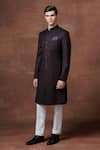 Buy_Raghavendra Rathore Jodhpur_Brown Wool Striped Regal Textured Achkan _Online_at_Aza_Fashions