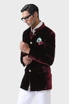 Buy_Raghavendra Rathore Jodhpur_Maroon Velvet Solid Classic Elegance Handmade Bandhgala Jacket _Online_at_Aza_Fashions