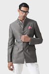 Buy_Raghavendra Rathore Jodhpur_Brown Wool Plain Pleated Patch Pocket Bandhgala Jacket _Online_at_Aza_Fashions