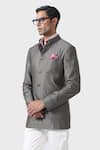 Raghavendra Rathore Jodhpur_Brown Wool Plain Pleated Patch Pocket Bandhgala Jacket _at_Aza_Fashions