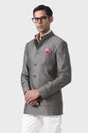 Buy_Raghavendra Rathore Jodhpur_Brown Wool Plain Pleated Patch Pocket Bandhgala Jacket 