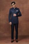 Buy_Raghavendra Rathore Jodhpur_Blue Wool The Noble Textured Bandhgala _at_Aza_Fashions