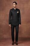 Buy_Raghavendra Rathore Jodhpur_Black Jacquard Woven Floral Sovereign Bandhgala _at_Aza_Fashions