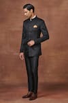 Raghavendra Rathore Jodhpur_Black Jacquard Woven Floral Sovereign Bandhgala _Online_at_Aza_Fashions