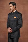 Buy_Raghavendra Rathore Jodhpur_Black Jacquard Woven Floral Sovereign Bandhgala _Online_at_Aza_Fashions
