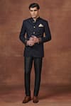 Buy_Raghavendra Rathore Jodhpur_Blue Suiting Plain Regal Noir The Epitome Of Bespoke Elegance Bandhgala _at_Aza_Fashions