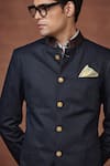 Raghavendra Rathore Jodhpur_Blue Suiting Plain Regal Noir The Epitome Of Bespoke Elegance Bandhgala _Online_at_Aza_Fashions