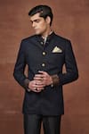 Raghavendra Rathore Jodhpur_Blue Suiting Plain Regal Noir The Epitome Of Bespoke Elegance Bandhgala _at_Aza_Fashions