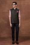 Buy_Raghavendra Rathore Jodhpur_Brown Wool Plain Safari Elegance Waistcoat _at_Aza_Fashions