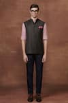 Raghavendra Rathore Jodhpur_Brown Wool Plain Safari Elegance Waistcoat _Online_at_Aza_Fashions