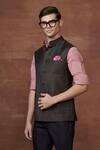 Raghavendra Rathore Jodhpur_Brown Wool Plain Safari Elegance Waistcoat _at_Aza_Fashions