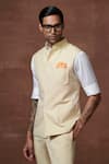 Raghavendra Rathore Jodhpur_Cream Linen, Wool Embroidery Champagne Reverie Sartorial Waistcoat _Online_at_Aza_Fashions