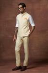 Shop_Raghavendra Rathore Jodhpur_Cream Linen, Wool Embroidery Champagne Reverie Sartorial Waistcoat _Online_at_Aza_Fashions