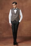 Buy_Raghavendra Rathore Jodhpur_Grey Wool Plain Serenade V-shaped Dinner Waistcoat _at_Aza_Fashions