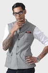 Shop_Raghavendra Rathore Jodhpur_Grey Wool Refined Charm Waistcoat _Online_at_Aza_Fashions