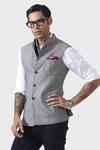 Raghavendra Rathore Jodhpur_Grey Wool Refined Charm Waistcoat _at_Aza_Fashions