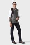 Shop_Raghavendra Rathore Jodhpur_Grey Wool Sartorial Splendour Timeless Waistcoat _at_Aza_Fashions