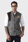 Shop_Raghavendra Rathore Jodhpur_Grey Wool Sartorial Splendour Timeless Waistcoat _Online_at_Aza_Fashions