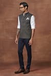 Raghavendra Rathore Jodhpur Grey Wool Noble Noir Waistcoat Online at Aza Fashions Raghavendra Rathore Jodhpur_Grey Wool Noble Noir Waistcoat _Online_at_Aza_Fashions