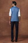 Shop Raghavendra Rathore Jodhpur Blue Wool The Azzure Suave Waistcoat at Aza Fashions Shop_Raghavendra Rathore Jodhpur_Blue Wool The Azzure Suave Waistcoat _at_Aza_Fashions
