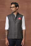 Raghavendra Rathore Jodhpur_Grey Wool Plain The Astute Charm Waistcoat _Online_at_Aza_Fashions