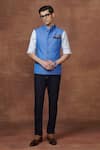 Buy_Raghavendra Rathore Jodhpur_Blue Wool Plain The Asmani Charm Waistcoat _at_Aza_Fashions