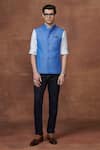 Raghavendra Rathore Jodhpur_Blue Wool Plain The Asmani Charm Waistcoat _Online_at_Aza_Fashions