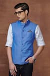 Shop_Raghavendra Rathore Jodhpur_Blue Wool Plain The Asmani Charm Waistcoat _Online_at_Aza_Fashions