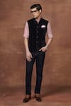 Buy_Raghavendra Rathore Jodhpur_Black Textured Velvet Plain Velour Piped Allure Waistcoat _at_Aza_Fashions