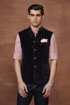 Buy_Raghavendra Rathore Jodhpur_Black Textured Velvet Plain Velour Piped Allure Waistcoat _Online_at_Aza_Fashions