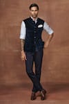 Buy_Raghavendra Rathore Jodhpur_Blue Textured Velvet Plain Epitome Of Elegance A Regal Waistcoat _at_Aza_Fashions