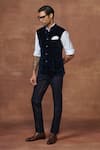 Buy_Raghavendra Rathore Jodhpur_Blue Textured Velvet Plain Epitome Of Elegance A Regal Waistcoat _Online_at_Aza_Fashions