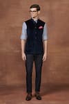 Buy_Raghavendra Rathore Jodhpur_Blue Textured Velvet Plain Nocturnal Waistcoat _at_Aza_Fashions