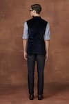 Shop_Raghavendra Rathore Jodhpur_Blue Textured Velvet Plain Nocturnal Waistcoat _at_Aza_Fashions