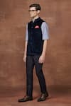 Buy_Raghavendra Rathore Jodhpur_Blue Textured Velvet Plain Nocturnal Waistcoat _Online_at_Aza_Fashions