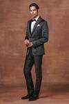 Raghavendra Rathore Jodhpur_Black Blended Silk Plain Extravaganza Shimmer Tuxedo Jacket_Online_at_Aza_Fashions