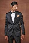 Buy_Raghavendra Rathore Jodhpur_Black Blended Silk Plain Extravaganza Shimmer Tuxedo Jacket_Online_at_Aza_Fashions