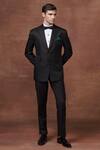 Buy_Raghavendra Rathore Jodhpur_Black Wool Woven And Textured Abstract Pattern Opulent Tuxedo Jacket_at_Aza_Fashions