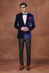 Buy_Raghavendra Rathore Jodhpur_Blue Velvet Plain Majestic Midnight Tuxedo Jacket _at_Aza_Fashions