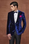 Buy_Raghavendra Rathore Jodhpur_Blue Velvet Plain Majestic Midnight Tuxedo Jacket _Online_at_Aza_Fashions