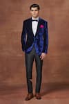 Shop_Raghavendra Rathore Jodhpur_Blue Velvet Plain Majestic Midnight Tuxedo Jacket _Online_at_Aza_Fashions